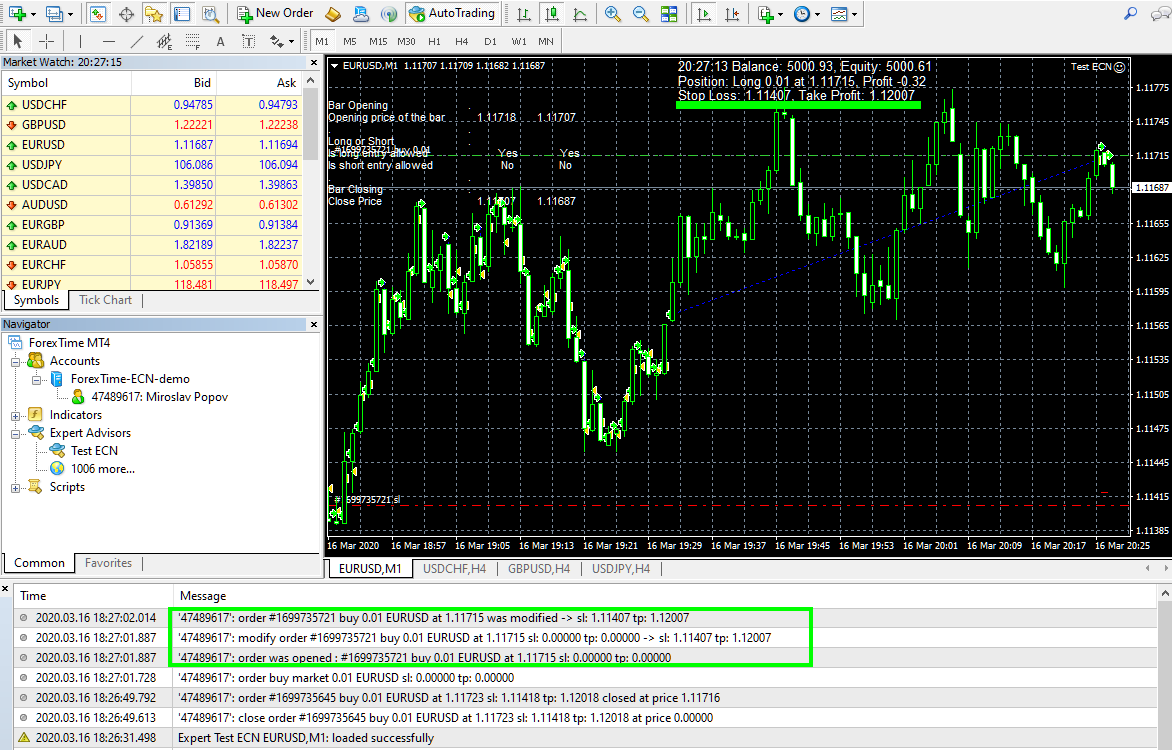 Expert Advisor in ECN broker - set separate Stop Loss and Take prfit