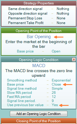 Strategy MACD crosses the zero line upwards