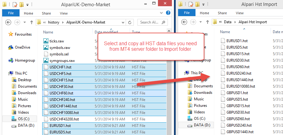 Copy files from Server folder to Import folder