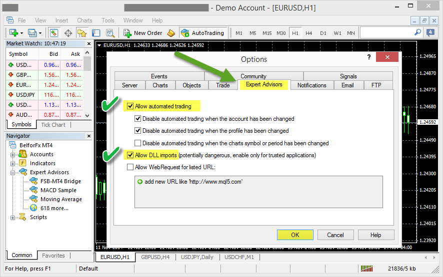 MetaTrader 4 Expert Settings