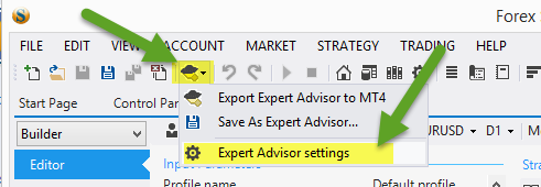 Open Expert Advisor settings page
